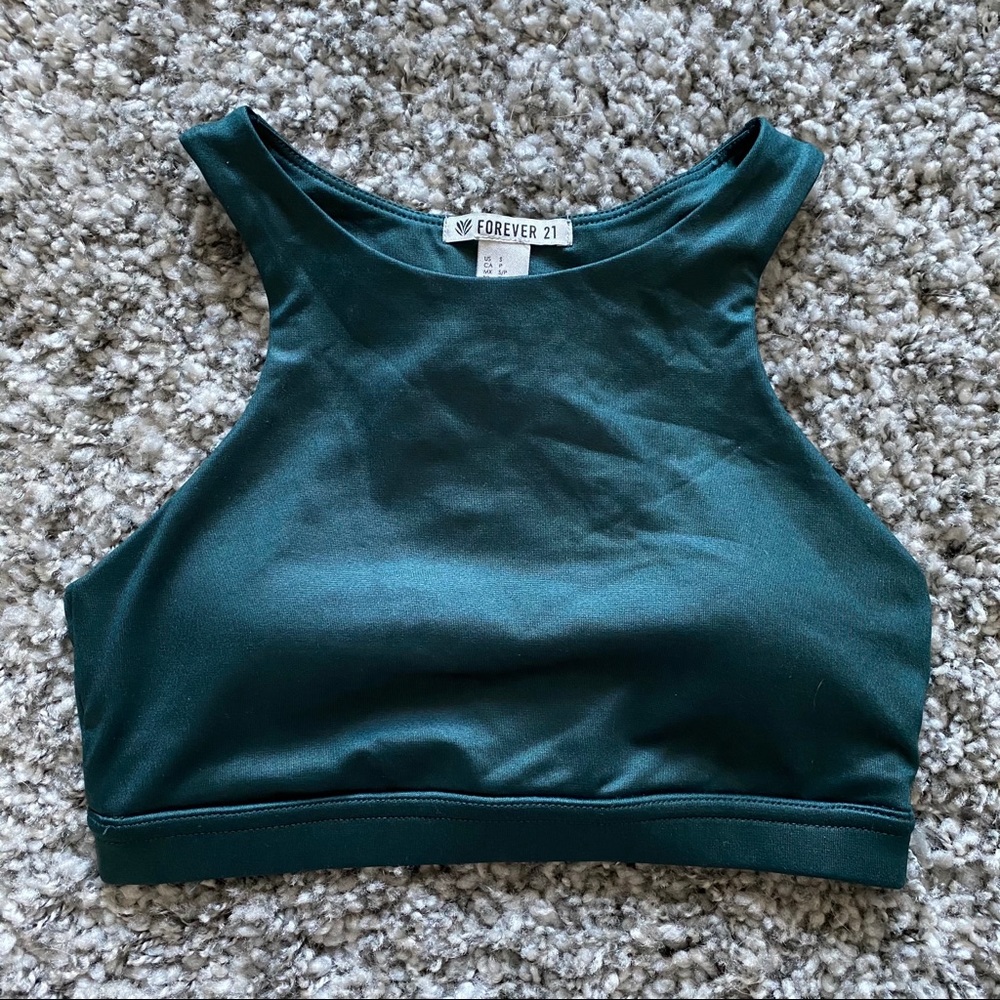 Green High Neck Sports Bra - F21 size S